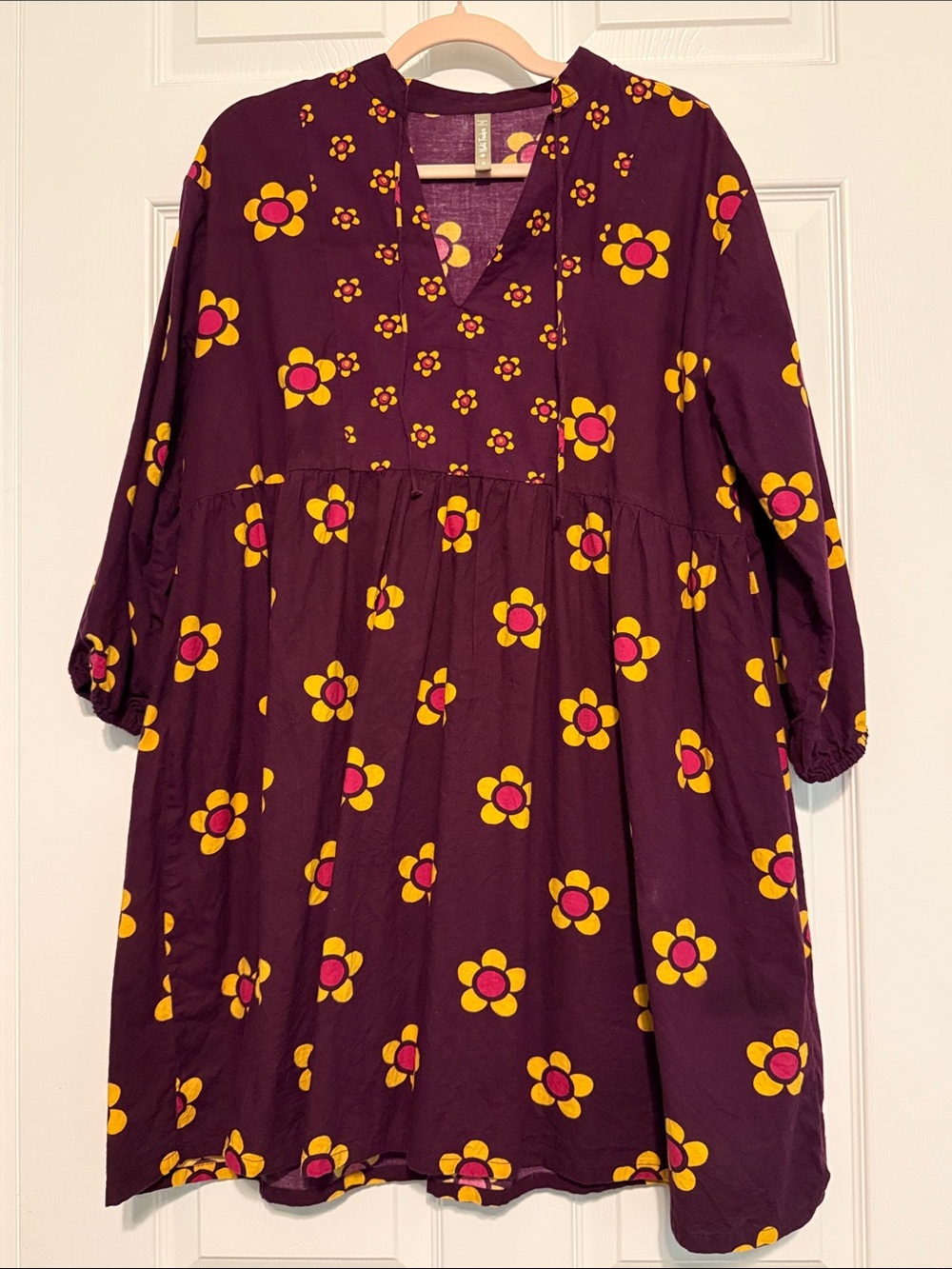Mata Traders Plum Dress with Yellow & Pink Floral Print